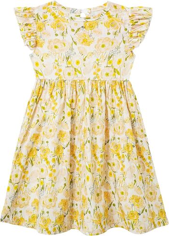 Girls Vintage Floral Flutter Sleeve Dress Baby Toddler Cotton Summer Casual Short Sleeve Princess Dresses in Kuwait