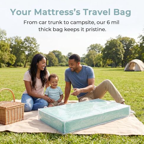 Waterproof Pack N Play Mattress Storage Bag with Zipper & Carrying Handles, Heavy Duty 6 Mil Clear Travel Moving Bag 38 x 26 x 4.5 inches. in Kuwait