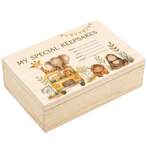 Thyle Woodland Animal Wooden Baby Memories Keepsake Box with Jungle Animal, Boys or Girls Keepsake Box, Parents Newborn Baptismal Birthday Gift for Memento, Storage, Decoration, Strong and Durable in Kuwait