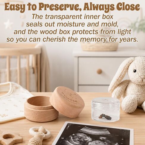 Baby Umbilical Cord Keepsake Box with Transparent Box Minimalist Wooden Umbilical Memorial Case Modern Round Tooth Box Newborn First Haircut Storage Keepsake Gift for Baby Shower Christening in Kuwait