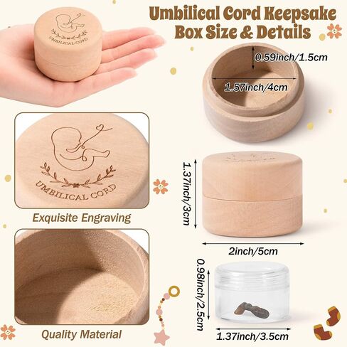 Baby Umbilical Cord Keepsake Box with Transparent Box Minimalist Wooden Umbilical Memorial Case Modern Round Tooth Box Newborn First Haircut Storage Keepsake Gift for Baby Shower Christening in Kuwait