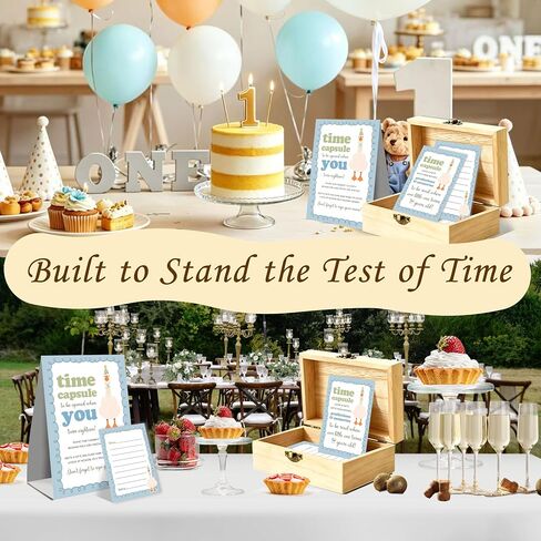 Silly Goose Time Capsule Set, 50 Pcs Silly Goose Double Sided Cards and Blue Time Capsule Sign, Baby Memorial Milestone Collection Box, Blue White 1st Birthday Nursery Memory Decorations for Boys in Kuwait
