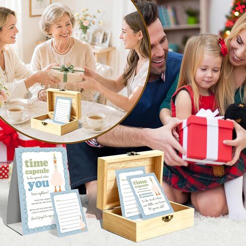 Silly Goose Time Capsule Set, 50 Pcs Silly Goose Double Sided Cards and Blue Time Capsule Sign, Baby Memorial Milestone Collection Box, Blue White 1st Birthday Nursery Memory Decorations for Boys in Kuwait