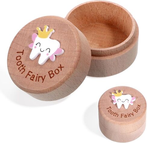 Tooth Fairy Box, Wooden Teeth Keepsake Box 3D Carved Loose Teeth Holder Toothfairy Storage Boxes for Tooth Birthday Gift in Kuwait