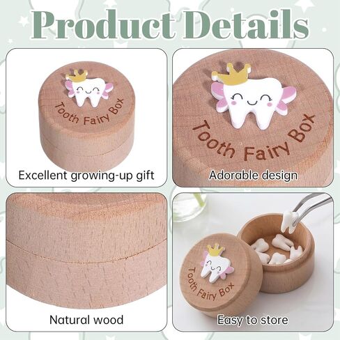 Tooth Fairy Box, Wooden Teeth Keepsake Box 3D Carved Loose Teeth Holder Toothfairy Storage Boxes for Tooth Birthday Gift in Kuwait
