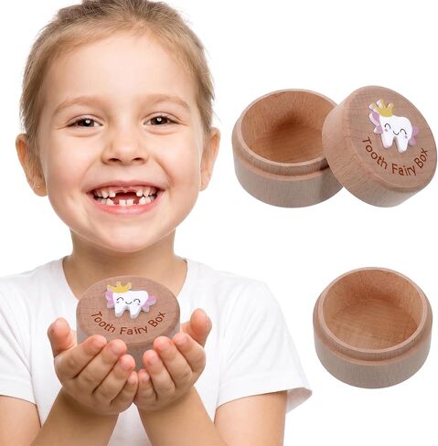 Tooth Fairy Box, Wooden Teeth Keepsake Box 3D Carved Loose Teeth Holder Toothfairy Storage Boxes for Tooth Birthday Gift in Kuwait