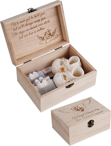 Large Miscarriage Memorial Box, Wooden Angel Baby Gift for Mothers | Thoughtful Bereavement Keepsake Holds Ultrasound Photos & Wristbands. Comfort Care Package for Healing After Pregnancy Loss in Kuwait