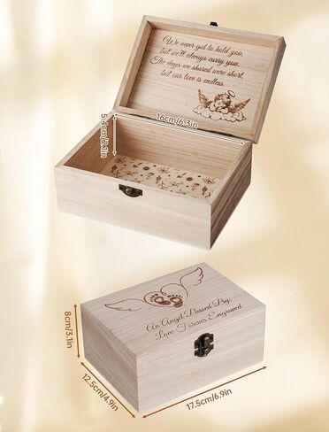 Large Miscarriage Memorial Box, Wooden Angel Baby Gift for Mothers | Thoughtful Bereavement Keepsake Holds Ultrasound Photos & Wristbands. Comfort Care Package for Healing After Pregnancy Loss in Kuwait