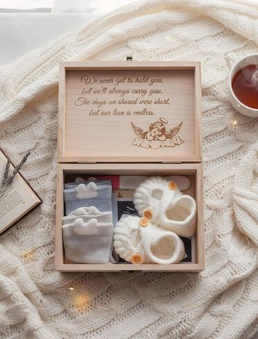 Large Miscarriage Memorial Box, Wooden Angel Baby Gift for Mothers | Thoughtful Bereavement Keepsake Holds Ultrasound Photos & Wristbands. Comfort Care Package for Healing After Pregnancy Loss in Kuwait