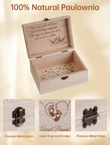 Large Miscarriage Memorial Box, Wooden Angel Baby Gift for Mothers | Thoughtful Bereavement Keepsake Holds Ultrasound Photos & Wristbands. Comfort Care Package for Healing After Pregnancy Loss in Kuwait