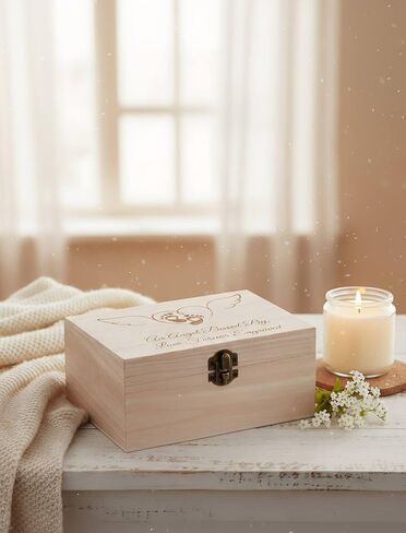 Large Miscarriage Memorial Box, Wooden Angel Baby Gift for Mothers | Thoughtful Bereavement Keepsake Holds Ultrasound Photos & Wristbands. Comfort Care Package for Healing After Pregnancy Loss in Kuwait