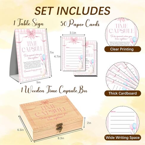 Bow Time Capsule 1st Birthday Set, 50 Double Sided Cards and 1 Time Capsule Box, Pink Baby 1st Birthday Memory Box, Goose Memorial Blessing Quotes Collection Box, Bow Girl Decor for First Party in Kuwait