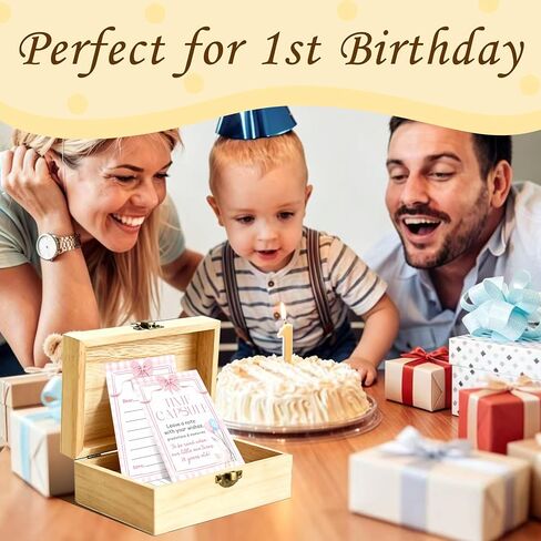 Bow Time Capsule 1st Birthday Set, 50 Double Sided Cards and 1 Time Capsule Box, Pink Baby 1st Birthday Memory Box, Goose Memorial Blessing Quotes Collection Box, Bow Girl Decor for First Party in Kuwait