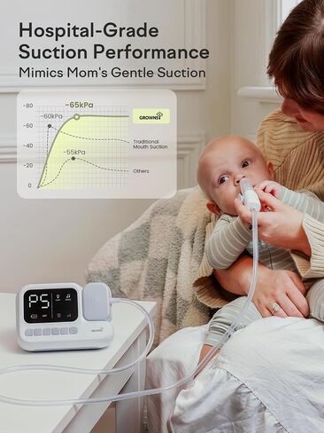 GROWNSY Electric Nasal Aspirator for Baby, Baby Nose Sucker with Hospital-Grade Suction, One-Touch Boost Mode, Large 70ml Collection Chamber, Smart Soothing System with 18 Sounds & 4-Mode Light in Kuwait