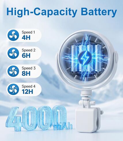 Rechargeable Clip on Fan for Bed with 4000mAh Battery | 4-Speed Quiet With Night Light,360° Rotate,Detachable Small Clip Fan Dorm Fan Student Bed Desk Bike Crib Treadmill Camping in Kuwait