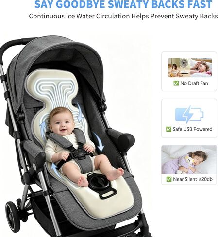 Baby Stroller Cooling Pad with 5 Ice Packs, Portable Ice Water Circulation Car Seat Cooling Pad, USB Powered, Fits Strollers, Car Seat, High Chair, Bassinet - Summer Outdoor Essential in Kuwait