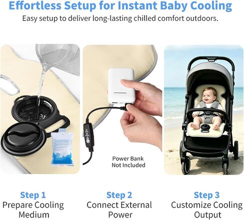 Baby Stroller Cooling Pad with 5 Ice Packs, Portable Ice Water Circulation Car Seat Cooling Pad, USB Powered, Fits Strollers, Car Seat, High Chair, Bassinet - Summer Outdoor Essential in Kuwait