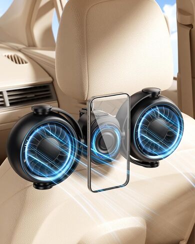 Dual Head Car Cooling Fans for Back Seat for Kids, 4000mAh Battery Powered Rechargeable Usb 5V/ 12V /24V Car Headrest Fan for Baby Rear Facing, Car Seat Cooler That Blow Cold Air for Vehicles in Kuwait