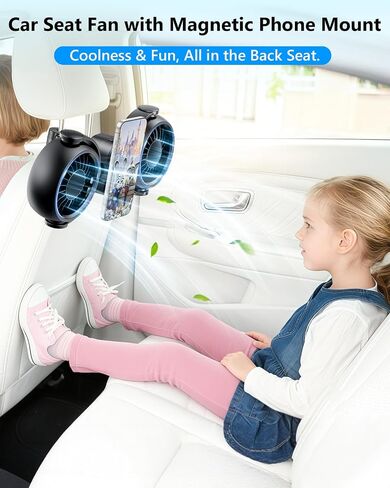 Dual Head Car Cooling Fans for Back Seat for Kids, 4000mAh Battery Powered Rechargeable Usb 5V/ 12V /24V Car Headrest Fan for Baby Rear Facing, Car Seat Cooler That Blow Cold Air for Vehicles in Kuwait