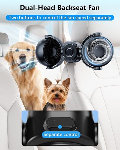 Dual Head Car Cooling Fans for Back Seat for Kids, 4000mAh Battery Powered Rechargeable Usb 5V/ 12V /24V Car Headrest Fan for Baby Rear Facing, Car Seat Cooler That Blow Cold Air for Vehicles in Kuwait