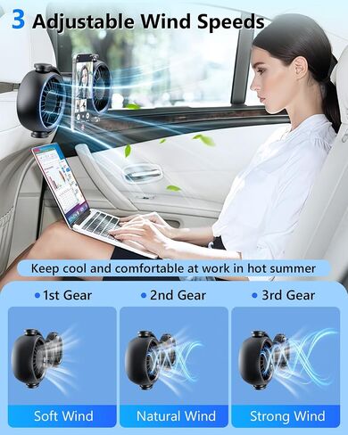 Dual Head Car Cooling Fans for Back Seat for Kids, 4000mAh Battery Powered Rechargeable Usb 5V/ 12V /24V Car Headrest Fan for Baby Rear Facing, Car Seat Cooler That Blow Cold Air for Vehicles in Kuwait