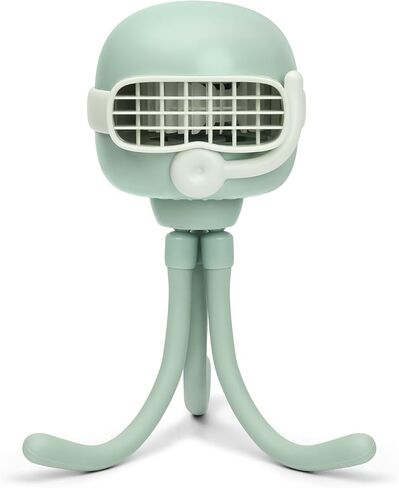 haakaa Portable Stroller Fan, 4000mAh Battery with Flexible Tripod & Enclosed Blades, 3-Speed Auto-Sway for Safe Cooling, Rechargeable Stroller Fan for Car Seat, Crib, Stroller - Pea Green in Kuwait