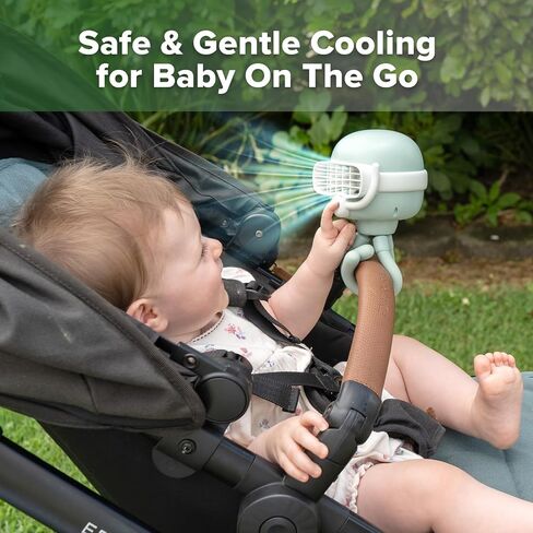 haakaa Portable Stroller Fan, 4000mAh Battery with Flexible Tripod & Enclosed Blades, 3-Speed Auto-Sway for Safe Cooling, Rechargeable Stroller Fan for Car Seat, Crib, Stroller - Pea Green in Kuwait