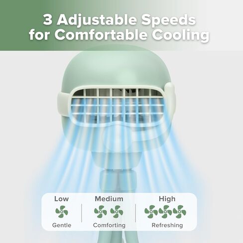 haakaa Portable Stroller Fan, 4000mAh Battery with Flexible Tripod & Enclosed Blades, 3-Speed Auto-Sway for Safe Cooling, Rechargeable Stroller Fan for Car Seat, Crib, Stroller - Pea Green in Kuwait
