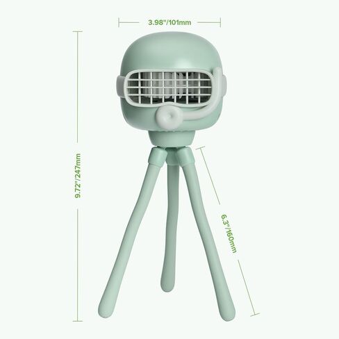 haakaa Portable Stroller Fan, 4000mAh Battery with Flexible Tripod & Enclosed Blades, 3-Speed Auto-Sway for Safe Cooling, Rechargeable Stroller Fan for Car Seat, Crib, Stroller - Pea Green in Kuwait