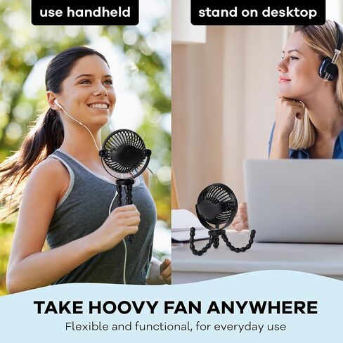 Hoovy Stroller Fan with Flexible Tripod Legs – Portable Rechargeable Baby Fan, 360° Rotating Clip-On Fan for Stroller, Car Seat & Crib, 3-Speed Adjustable Cooling – Black in Kuwait