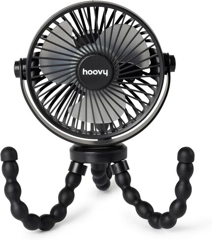 Hoovy Stroller Fan with Flexible Tripod Legs – Portable Rechargeable Baby Fan, 360° Rotating Clip-On Fan for Stroller, Car Seat & Crib, 3-Speed Adjustable Cooling – Black in Kuwait