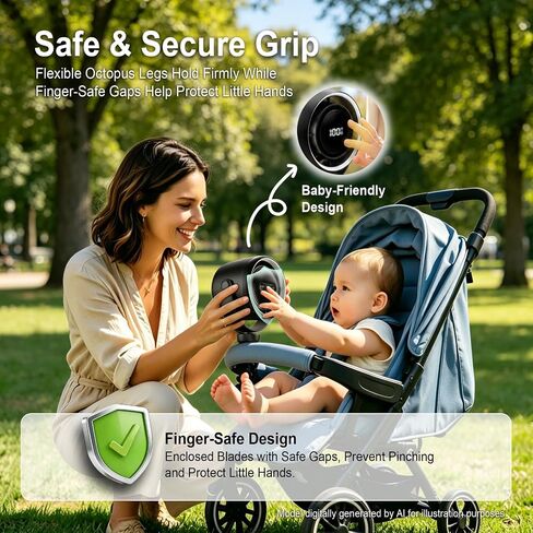 Portable Baby Stroller Fan with Clip, 360° Adjustable Quiet USB Rechargeable Fan, LED Display & Night Light, 100 Speeds Personal Cooling Fan for Stroller Golf Cart Car Seat Treadmill Travel, Black in Kuwait