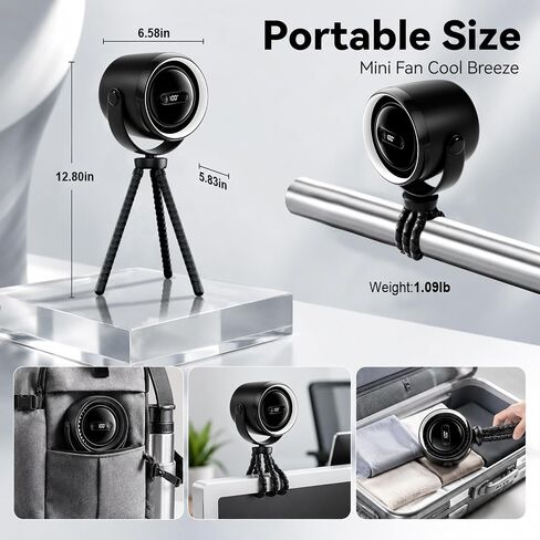 Portable Baby Stroller Fan with Clip, 360° Adjustable Quiet USB Rechargeable Fan, LED Display & Night Light, 100 Speeds Personal Cooling Fan for Stroller Golf Cart Car Seat Treadmill Travel, Black in Kuwait