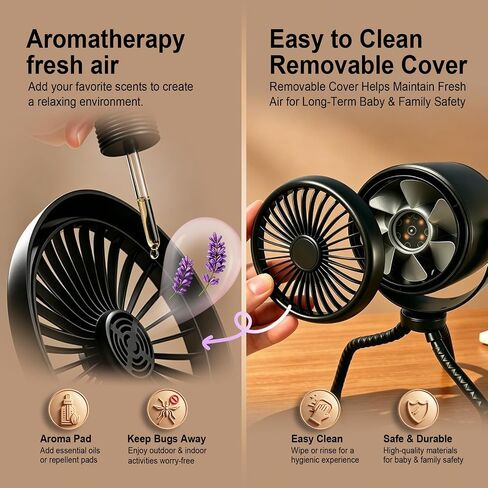 Portable Baby Stroller Fan with Clip, 360° Adjustable Quiet USB Rechargeable Fan, LED Display & Night Light, 100 Speeds Personal Cooling Fan for Stroller Golf Cart Car Seat Treadmill Travel, Black in Kuwait