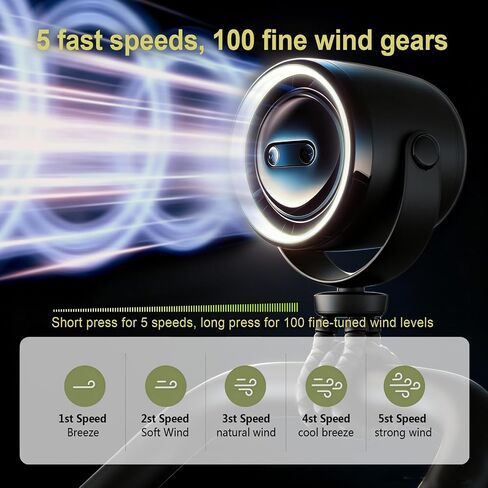 Portable Baby Stroller Fan with Clip, 360° Adjustable Quiet USB Rechargeable Fan, LED Display & Night Light, 100 Speeds Personal Cooling Fan for Stroller Golf Cart Car Seat Treadmill Travel, Black in Kuwait
