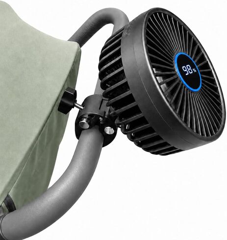 Stroller Fan for Parents with Locking Handlebar Clamp, Rechargeable No-Wobble Design, 3 Speeds (9H/5H/3H), Adjustable Angle for Effective Cooling in Kuwait