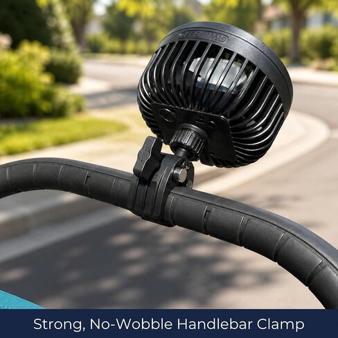 Stroller Fan for Parents with Locking Handlebar Clamp, Rechargeable No-Wobble Design, 3 Speeds (9H/5H/3H), Adjustable Angle for Effective Cooling in Kuwait