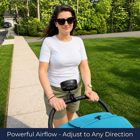 Stroller Fan for Parents with Locking Handlebar Clamp, Rechargeable No-Wobble Design, 3 Speeds (9H/5H/3H), Adjustable Angle for Effective Cooling in Kuwait