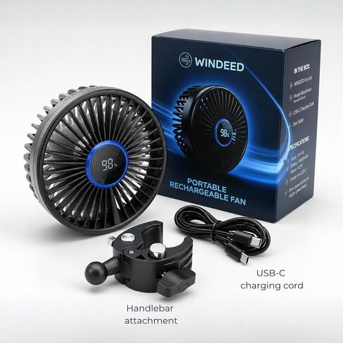 Stroller Fan for Parents with Locking Handlebar Clamp, Rechargeable No-Wobble Design, 3 Speeds (9H/5H/3H), Adjustable Angle for Effective Cooling in Kuwait