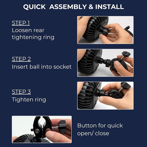 Stroller Fan for Parents with Locking Handlebar Clamp, Rechargeable No-Wobble Design, 3 Speeds (9H/5H/3H), Adjustable Angle for Effective Cooling in Kuwait