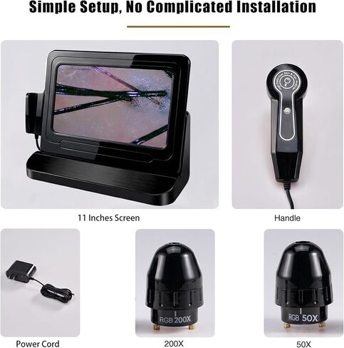 Scalp and Hair Follicle Analyzer, 11-Inch HD Display Digital Microscope Camera with 50X & 200X Dual Lenses, Skin and Hair Condition Magnifier for Salon Professionals and Home Use in Kuwait