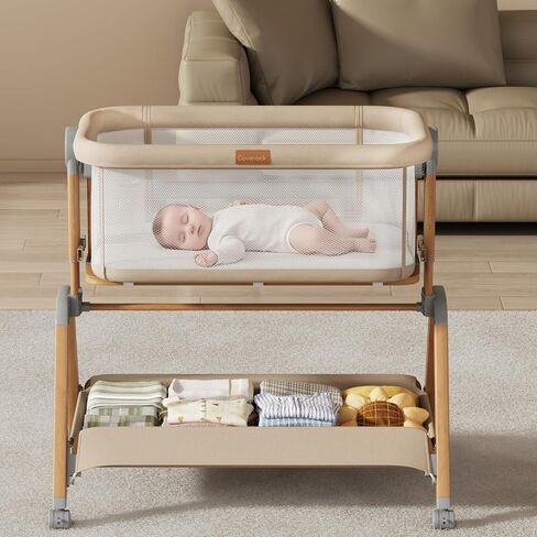 3 in 1 Baby Bassinet Bedside Sleeper, Gentle Rocking Bassinet with Wheels, Adjustable Heights, Full Breathable Mesh, Soft Mattress & Storage Basket, Stable and Secure Crib for Newborns in Kuwait