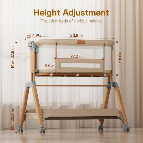 3 in 1 Baby Bassinet Bedside Sleeper, Gentle Rocking Bassinet with Wheels, Adjustable Heights, Full Breathable Mesh, Soft Mattress & Storage Basket, Stable and Secure Crib for Newborns in Kuwait