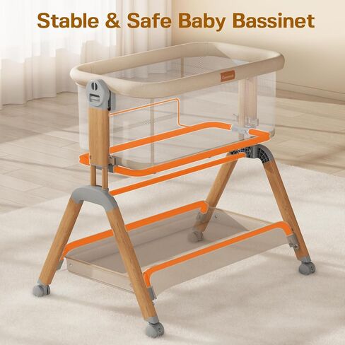 3 in 1 Baby Bassinet Bedside Sleeper, Gentle Rocking Bassinet with Wheels, Adjustable Heights, Full Breathable Mesh, Soft Mattress & Storage Basket, Stable and Secure Crib for Newborns in Kuwait