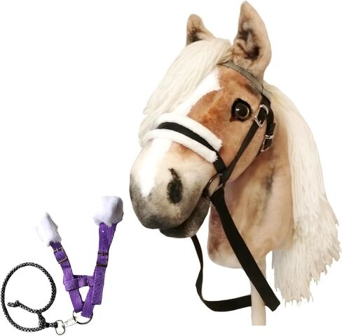 Set Hobby Horse Haflinger A3 with Bridle and Violet Halter - Realistic Hobbyhorse Toy for Older Kids in Kuwait