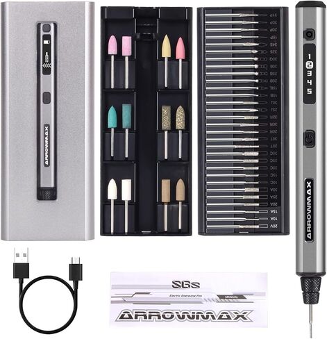 AM ARROWMAX Mini Cordless Rotary Tool Kit, 5 Speed, 30000 RPM, 42 Accessories with Aluminum Case, Engraving Pen, for 3D Printer Sanding, Polishing, Drilling, Carving, DIY Crafts, Type-C Charging Port in Kuwait