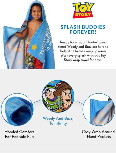Disney Toy Story Towel, Woody and Buzz Lightyear Boys Towel, Hooded Kids Towels, One Size in Kuwait