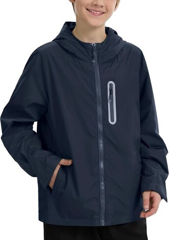 UIQUR Boys Girls Rain Jacket Kids Waterproof Raincoats Hooded Lightweight Windbreakers with Zipper Pockets 5-14 Years in Kuwait