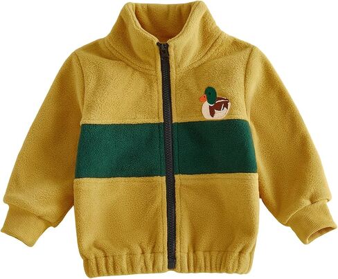 Toddler Boys Fleece Jacket , Zip Up Fleece Coat , Embroidery for Baby Kids | Engineering Vehicle、Duck、Football Embroidery,perfect as outerwear or layering piece for daily play,gifts for little boys in Kuwait