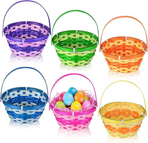 6 Pcs Easter Bamboo Baskets Woven Goodie Baskets with Handle for Easter Egg Hunt, Wicker Woven Candy Toys Storage Baskets for Picnic,DIY Crafts, Spring Decor,Party Favors Decor (6) in Kuwait
